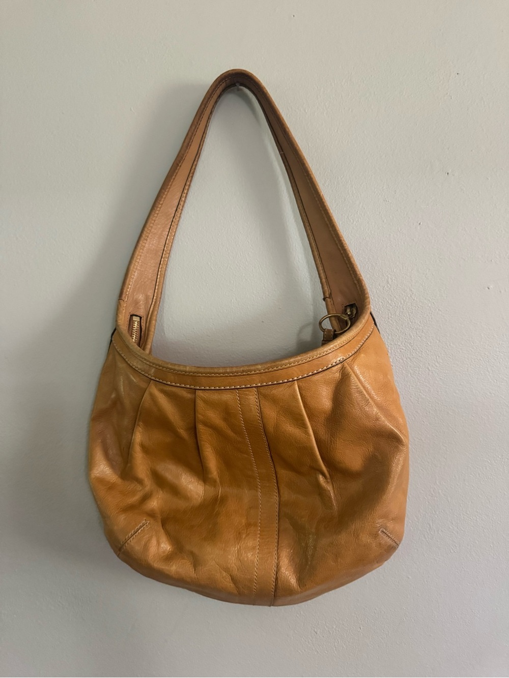 Coach Pleated Leather Hobo Shoulder Bag in Tan